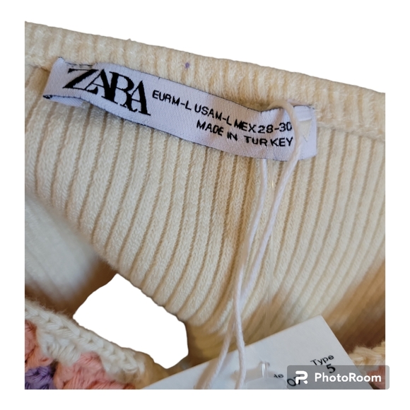 NWT ZARA Cropped Eyelet Ribbed Beige Crop Top - Picture 5 of 7